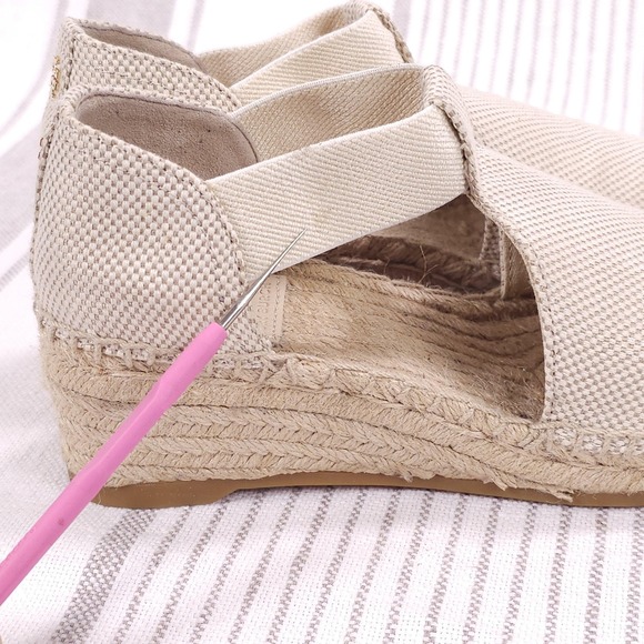 Tory Burch Shoes Womens 5.5 Catalina Wedge Beige Espadrille White Canvas Resort - Picture 11 of 14